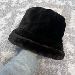 NORDSTROM Bucket Hat One Size Fuzzy Faux Fur Plush Winter Brown Italy Vintage.